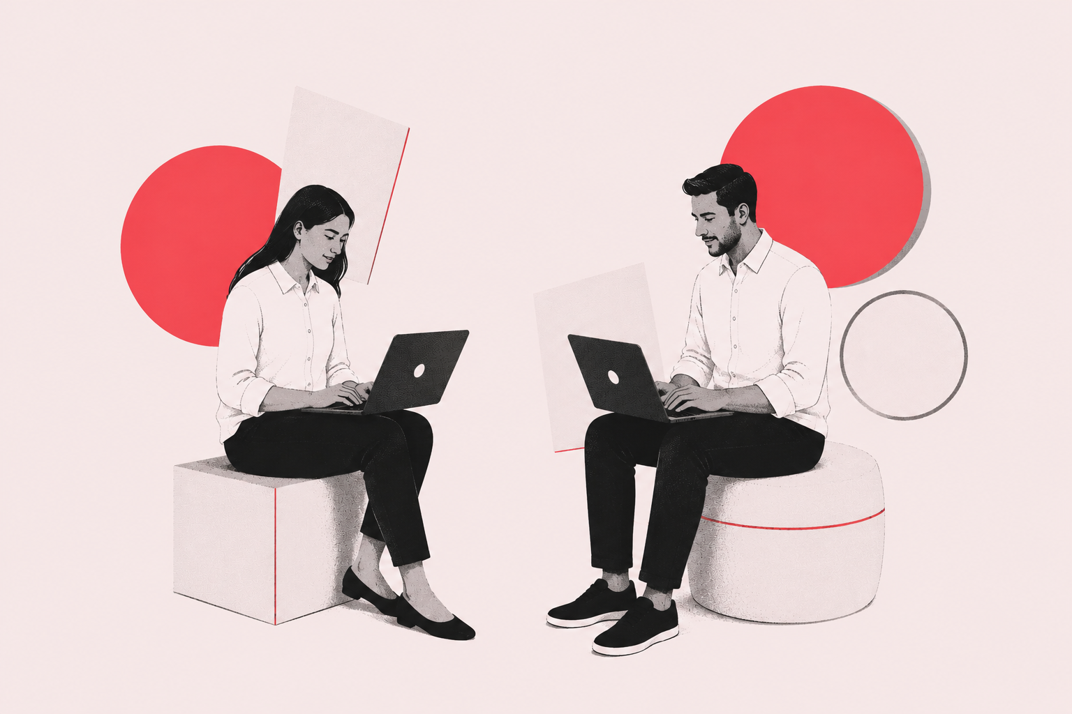 Two professionals using laptops illustrating the comparison between SEO and Google Ads for Melbourne businesses.